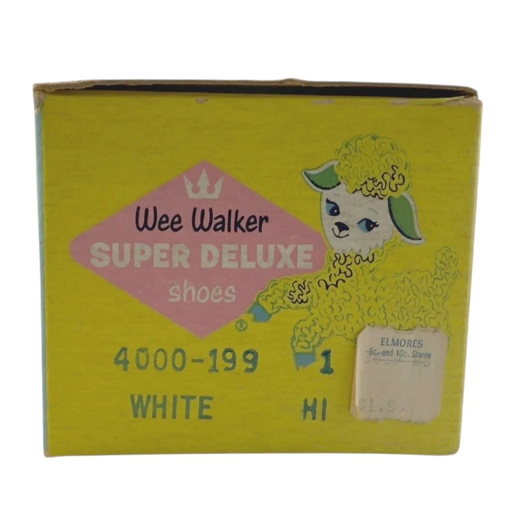 Vintage‎ 1960 Wee Walker Baby Shoes White Leather High Tops Box Pamphlet Sz 1